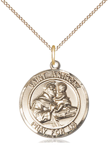 14kt Gold Filled Saint Anthony Pendant on a 18 inch Gold Filled Light Curb chain