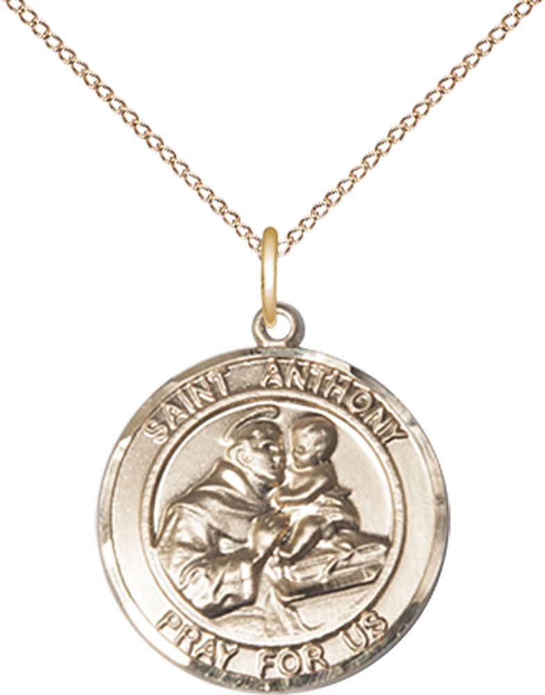 14kt Gold Filled Saint Anthony Pendant on a 18 inch Gold Filled Light Curb chain