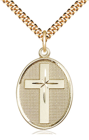 14kt Gold Filled Cross Pendant on a 24 inch Gold Plate Heavy Curb chain