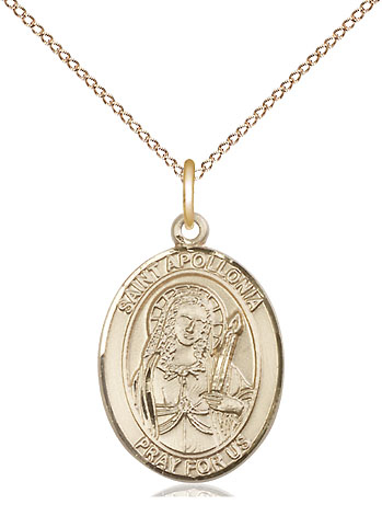 14kt Gold Filled Saint Apollonia Pendant on a 18 inch Gold Filled Light Curb chain