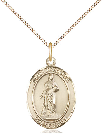 14kt Gold Filled Saint Barbara Pendant on a 18 inch Gold Filled Light Curb chain