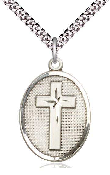 Sterling Silver Cross Pendant on a 24 inch Light Rhodium Heavy Curb chain