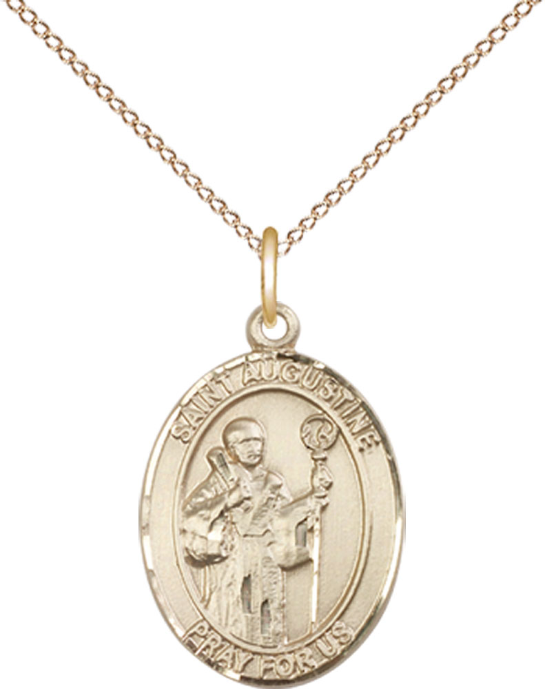 14kt Gold Filled Saint Augustine Pendant on a 18 inch Gold Filled Light Curb chain