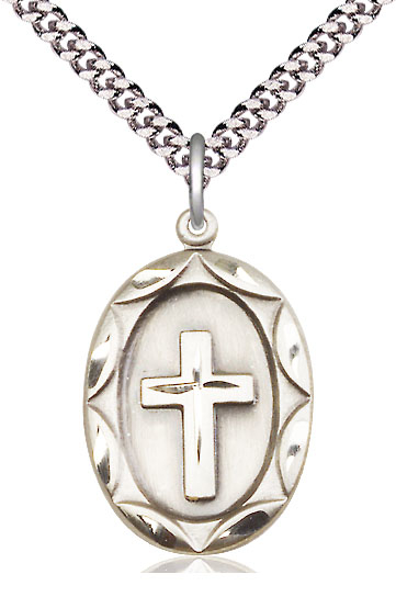 Sterling Silver Cross Pendant on a 24 inch Light Rhodium Heavy Curb chain