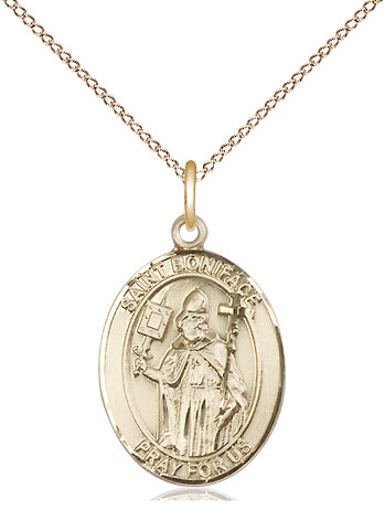 14kt Gold Filled Saint Boniface Pendant on a 18 inch Gold Filled Light Curb chain