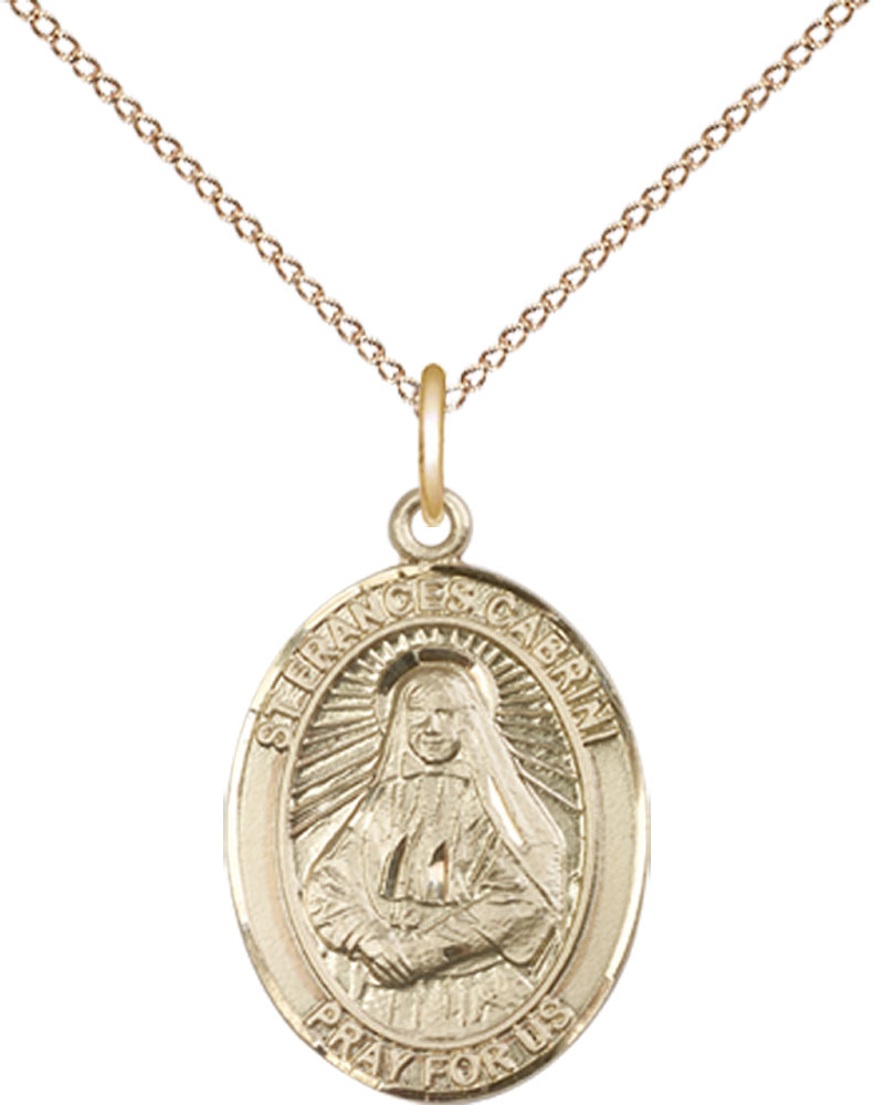 14kt Gold Filled Saint Frances Cabrini Pendant on a 18 inch Gold Filled Light Curb chain