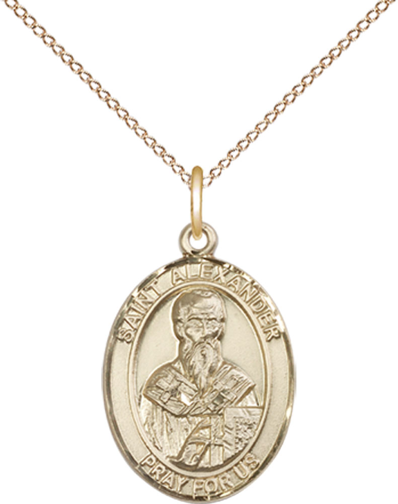 14kt Gold Filled Saint Alexander Sauli Pendant on a 18 inch Gold Filled Light Curb chain