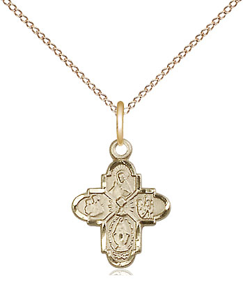 14kt Gold Filled 4-Way Chalice Pendant on a 18 inch Gold Filled Light Curb chain