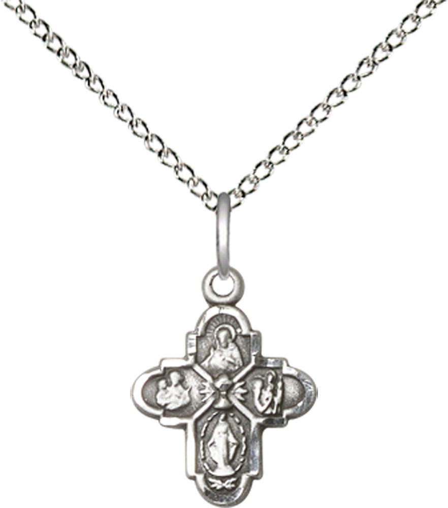 Sterling Silver 4-Way Chalice Pendant on a 18 inch Sterling Silver Light Curb chain