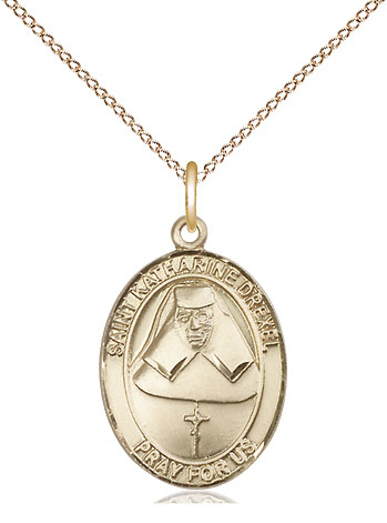 14kt Gold Filled Saint Katharine Drexel Pendant on a 18 inch Gold Filled Light Curb chain