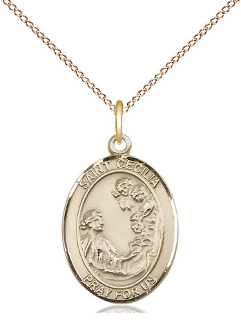 14kt Gold Filled Saint Cecilia Pendant on a 18 inch Gold Filled Light Curb chain