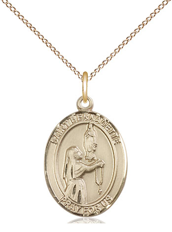 14kt Gold Filled Saint Bernadette Pendant on a 18 inch Gold Filled Light Curb chain