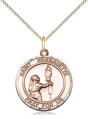 14kt Gold Filled Saint Bernadette Pendant on a 18 inch Gold Filled Light Curb chain