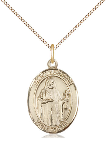 14kt Gold Filled Saint Brendan the Navigator Pendant on a 18 inch Gold Filled Light Curb chain