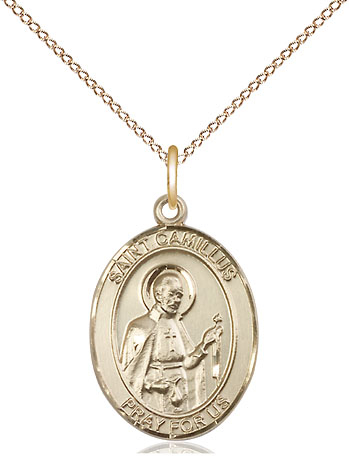 14kt Gold Filled Saint Camillus of Lellis Pendant on a 18 inch Gold Filled Light Curb chain