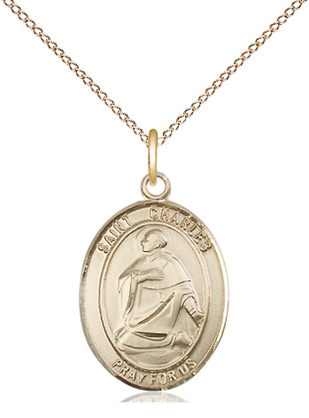 14kt Gold Filled Saint Charles Borromeo Pendant on a 18 inch Gold Filled Light Curb chain