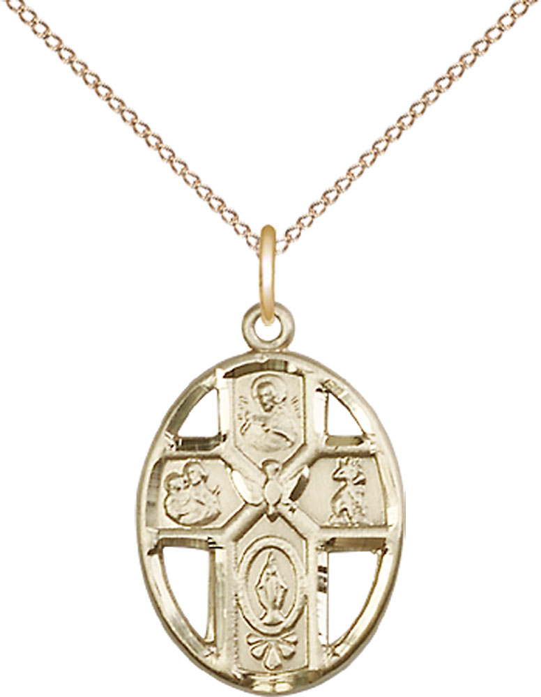 14kt Gold Filled 5-Way / Holy Spirit Pendant on a 18 inch Gold Filled Light Curb chain