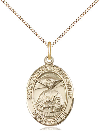 14kt Gold Filled Saint Catherine Laboure Pendant on a 18 inch Gold Filled Light Curb chain