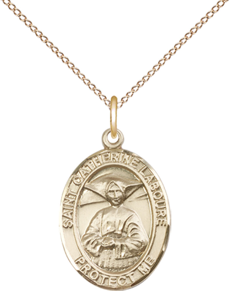 14kt Gold Filled Saint Catherine Laboure Pendant on a 18 inch Gold Filled Light Curb chain