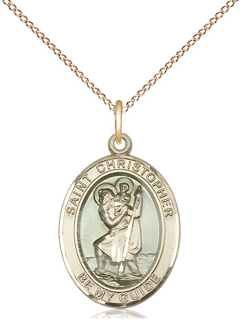 14kt Gold Filled Saint Christopher w/Epoxy Pendant on a 18 inch Gold Filled Light Curb chain