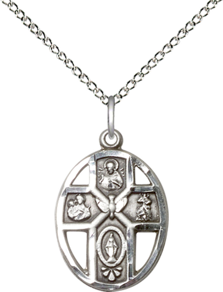 Sterling Silver 5-Way / Holy Spirit Pendant on a 18 inch Sterling Silver Light Curb chain