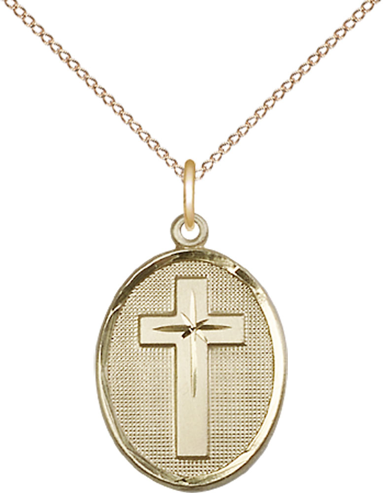 14kt Gold Filled Cross Pendant on a 18 inch Gold Filled Light Curb chain