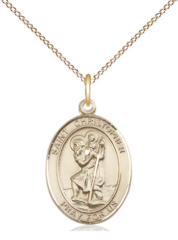 14kt Gold Filled Saint Christopher Pendant on a 18 inch Gold Filled Light Curb chain