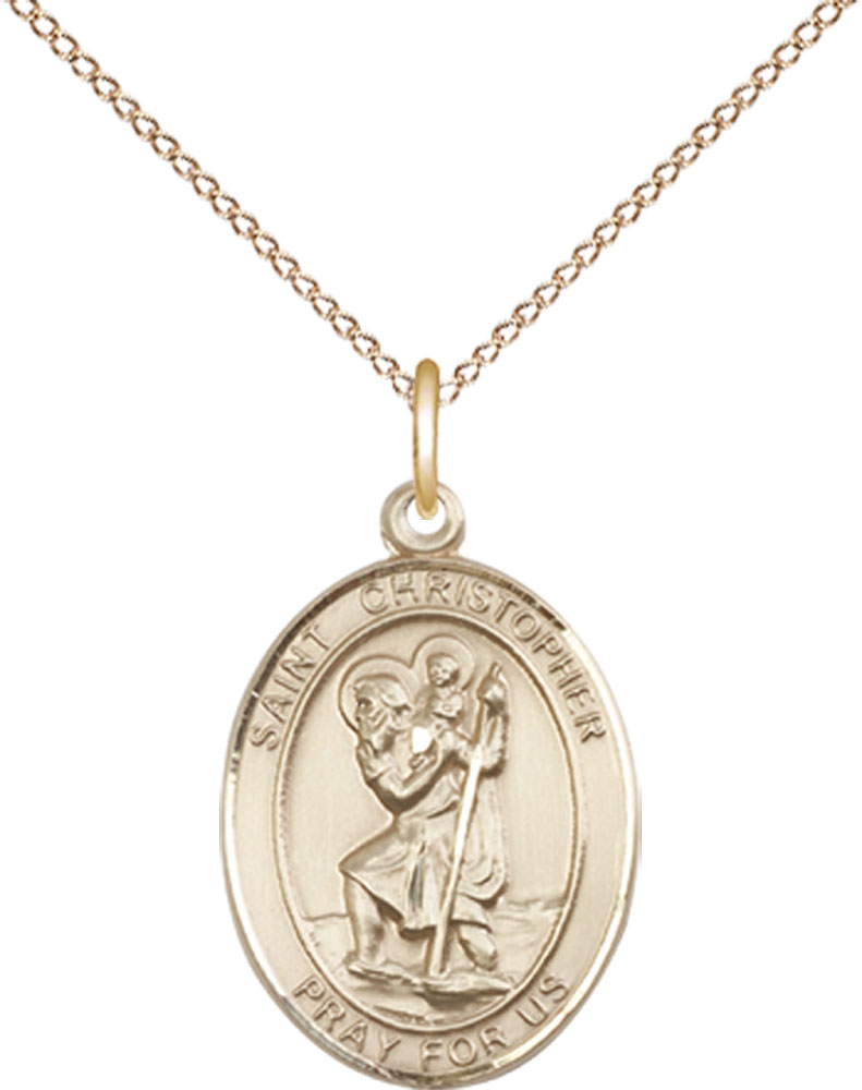 14kt Gold Filled Saint Christopher Pendant on a 18 inch Gold Filled Light Curb chain