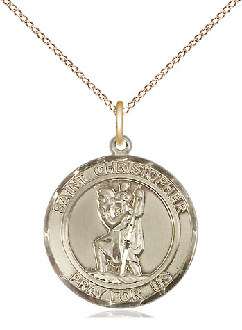 14kt Gold Filled Saint Christopher Pendant on a 18 inch Gold Filled Light Curb chain