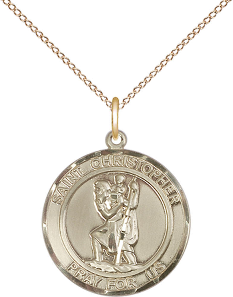 14kt Gold Filled Saint Christopher Pendant on a 18 inch Gold Filled Light Curb chain