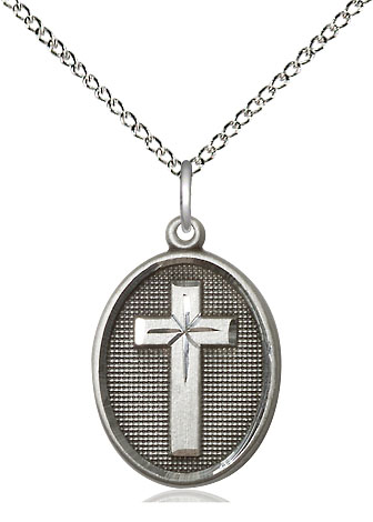 Sterling Silver Cross Pendant on a 18 inch Sterling Silver Light Curb chain