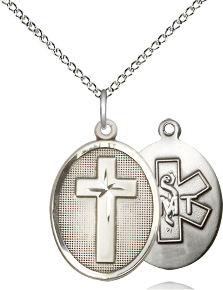 Sterling Silver Cross EMT Pendant on a 18 inch Sterling Silver Light Curb chain