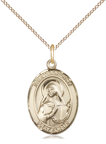 14kt Gold Filled Saint Dorothy Pendant on a 18 inch Gold Filled Light Curb chain