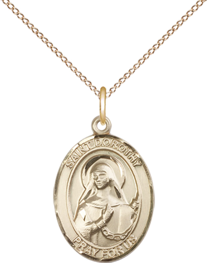 14kt Gold Filled Saint Dorothy Pendant on a 18 inch Gold Filled Light Curb chain
