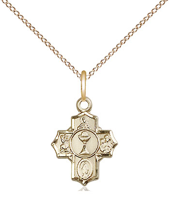14kt Gold Filled Communion 5-Way Pendant on a 18 inch Gold Filled Light Curb chain