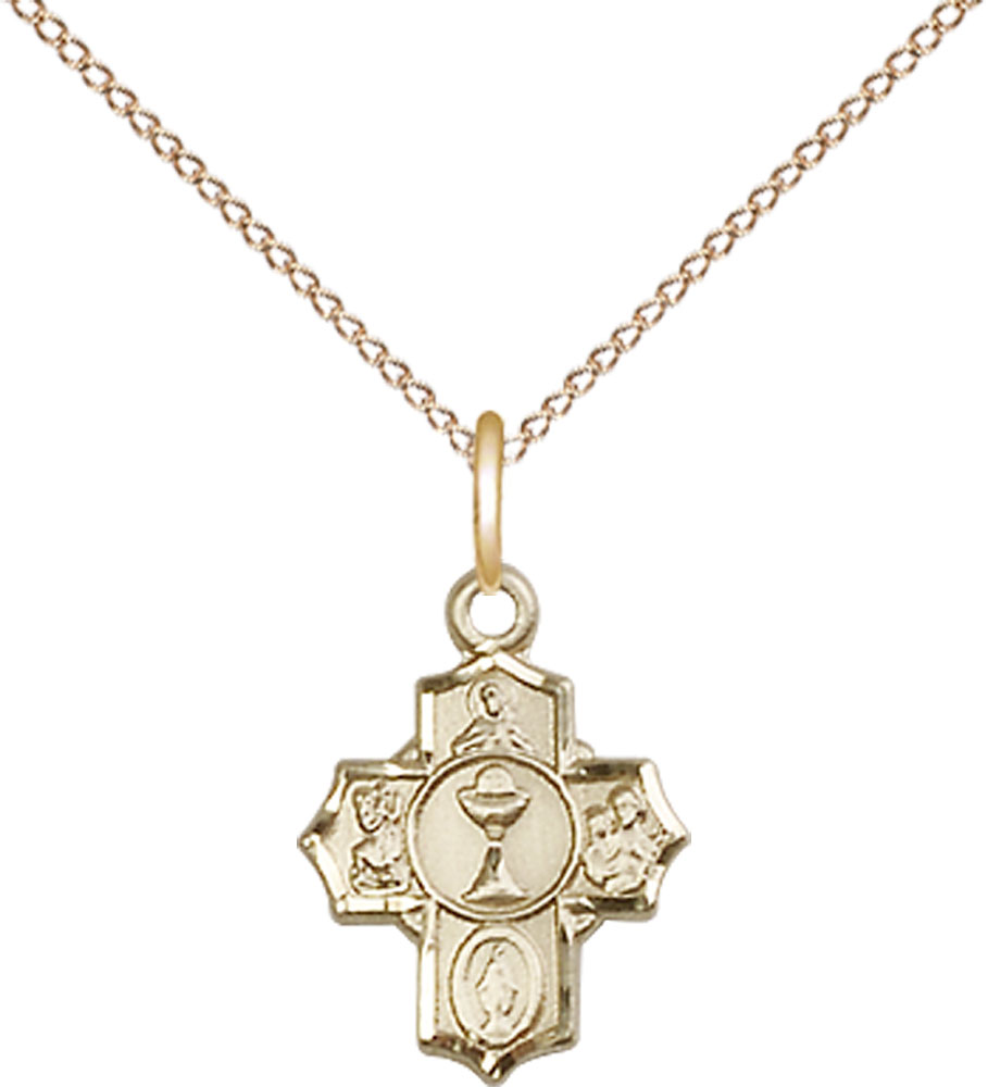 14kt Gold Filled Communion 5-Way Pendant on a 18 inch Gold Filled Light Curb chain