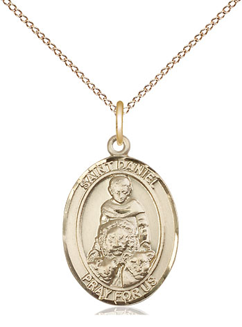 14kt Gold Filled Saint Daniel Pendant on a 18 inch Gold Filled Light Curb chain