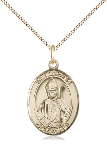 14kt Gold Filled Saint Dennis Pendant on a 18 inch Gold Filled Light Curb chain