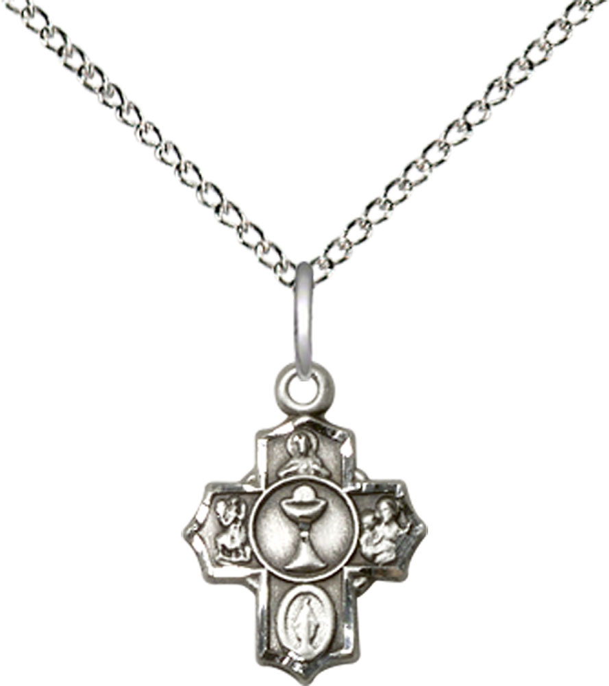 Sterling Silver Communion 5-Way Pendant on a 18 inch Sterling Silver Light Curb chain