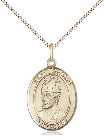 14kt Gold Filled Saint Edward the Confessor Pendant on a 18 inch Gold Filled Light Curb chain