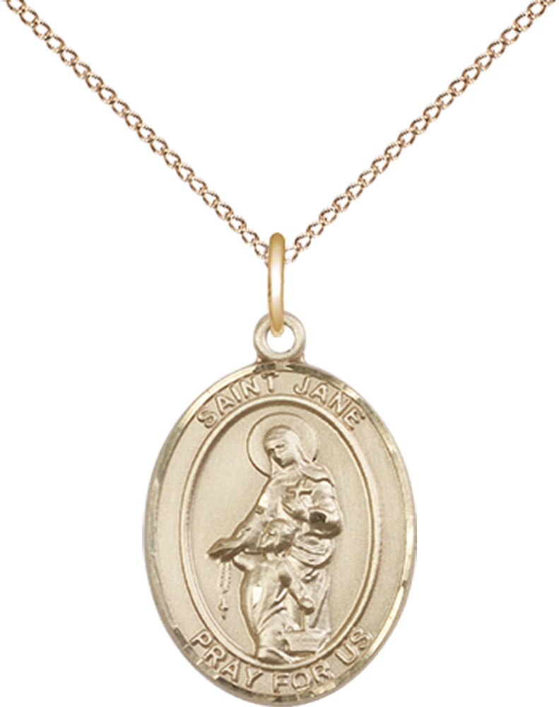 14kt Gold Filled Saint Jane of Valois Pendant on a 18 inch Gold Filled Light Curb chain