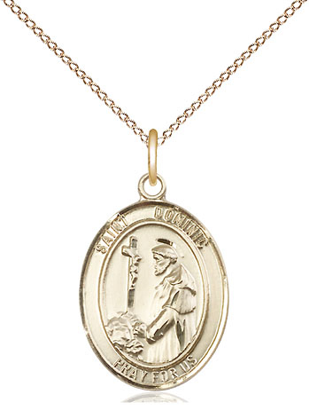 14kt Gold Filled Saint Dominic de Guzman Pendant on a 18 inch Gold Filled Light Curb chain