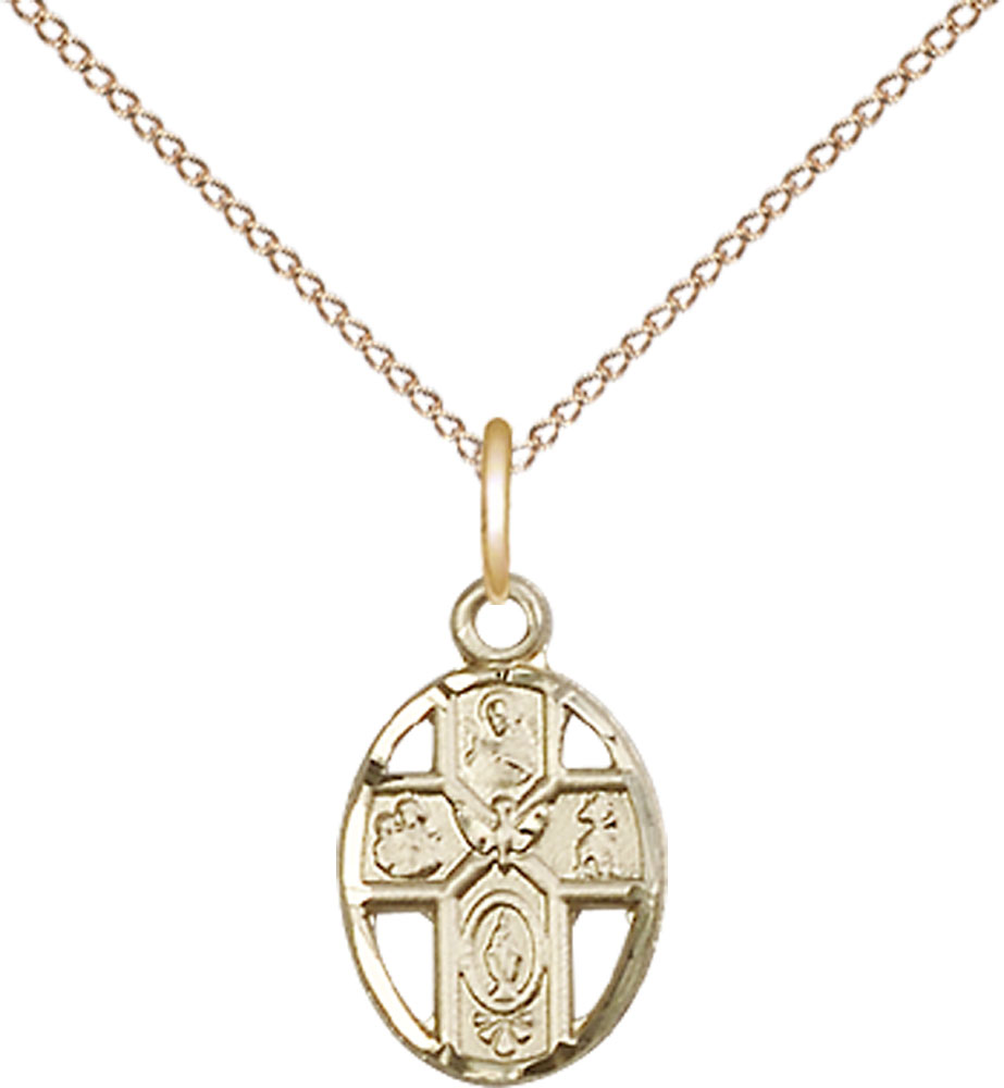 14kt Gold Filled 5-Way Pendant on a 18 inch Gold Filled Light Curb chain