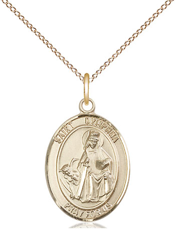 14kt Gold Filled Saint Dymphna Pendant on a 18 inch Gold Filled Light Curb chain