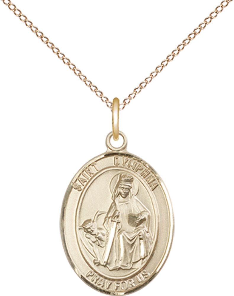 14kt Gold Filled Saint Dymphna Pendant on a 18 inch Gold Filled Light Curb chain
