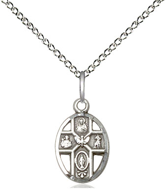 Sterling Silver 5-Way Pendant on a 18 inch Sterling Silver Light Curb chain