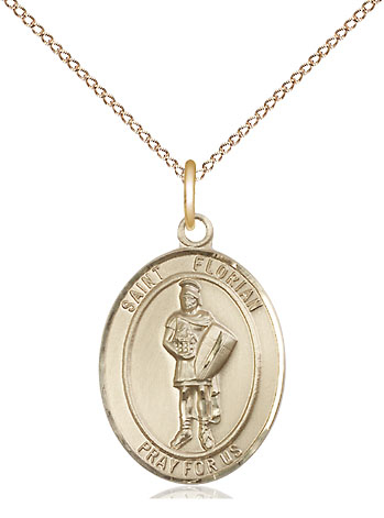 14kt Gold Filled Saint Florian Pendant on a 18 inch Gold Filled Light Curb chain