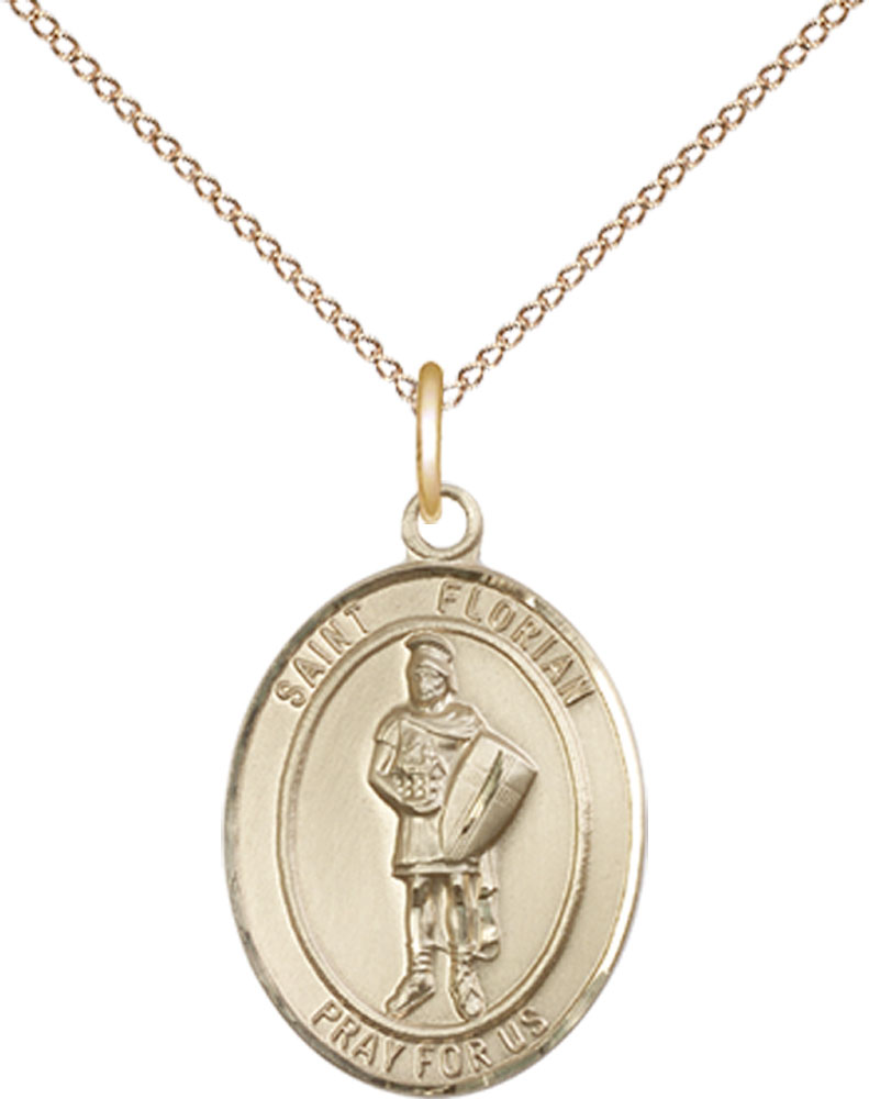 14kt Gold Filled Saint Florian Pendant on a 18 inch Gold Filled Light Curb chain