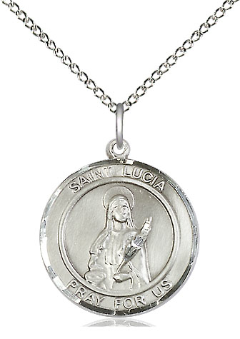 Sterling Silver Saint Lucia of Syracuse Pendant on a 18 inch Sterling Silver Light Curb chain