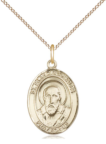 14kt Gold Filled Saint Francis de Sales Pendant on a 18 inch Gold Filled Light Curb chain